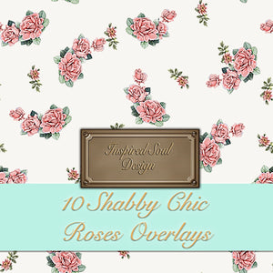 10 Shabby Chic Roses Overlays | PNG Files | Photoshop Texture Overlays