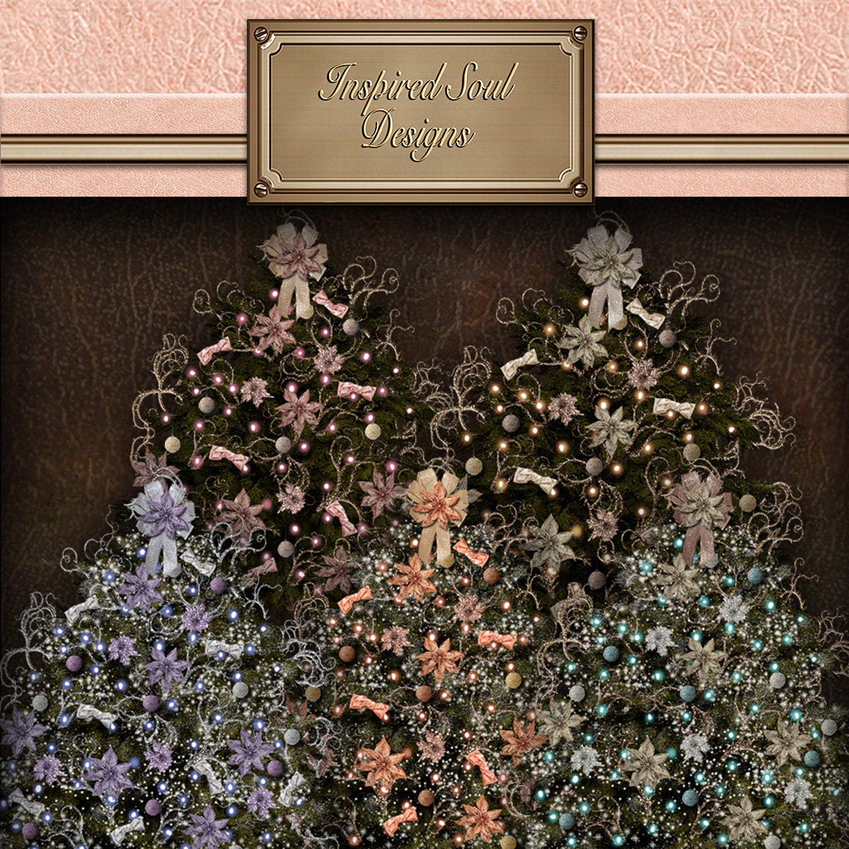 30 Shabby Chic Christmas Tree PNG Overlay Files