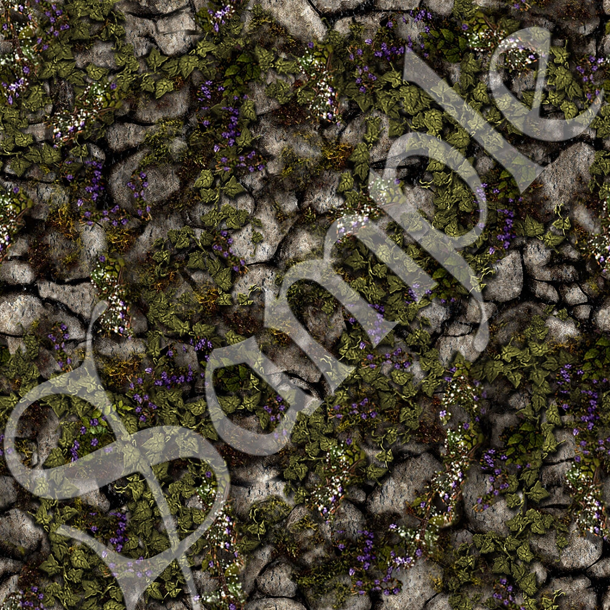 36 Stone With Ivy & Flowers Seamless Textures -Tileable JPEG Files for Graphic Design, Backgrounds, and More